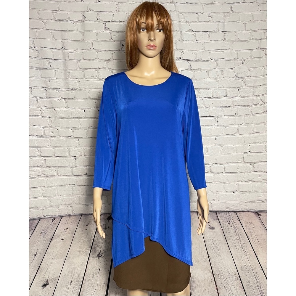 Chico's Easywear Blue Liquid Knit Asymmetrical Top Tunic Size 2 US L